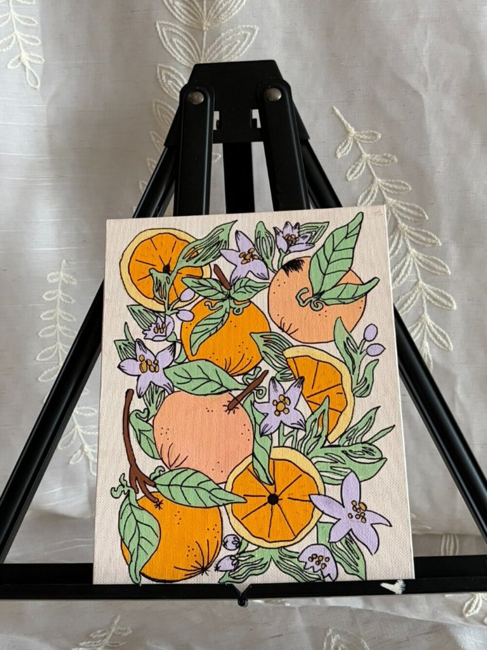 Hand Painted Orange Citrus Floral Canvas 7x9
